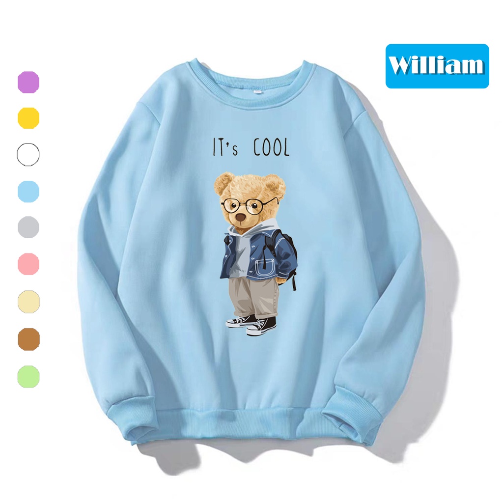 Áo sweater nam nữ in hình Gấu dễ thương chất nỉ dày dặn, hợp làm áo cặp William - DS175