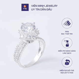 Nhẫn bạc nữ vmj, nhẫn nữ bạc 925 cao cấp, nhẫn bạc 925 đài hoa đính đá sang trọng - vmj67