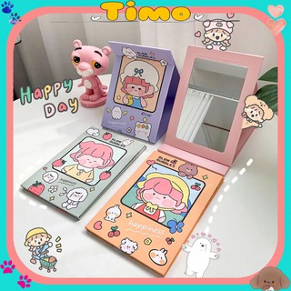 Gương Vuông Để Bàn Gấp Gọn Trang Điểm Mini Gương Soi Trang Trí Họa Tiết Cute