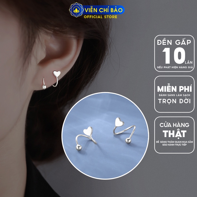 Bông tai bạc nữ xoắn Trái tim chất liệu bạc 925 thời trang phụ kiện trang sức Viễn Chí Bảo B400331
