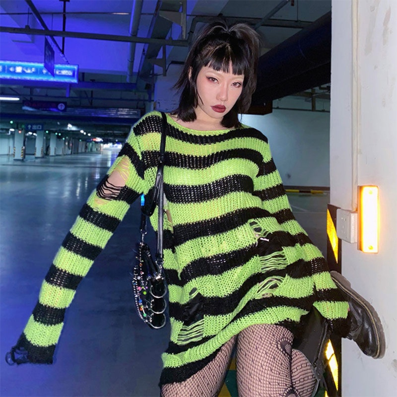 Áo Len Đan Tay Dài Dáng Rộng Phong Cách Harajuku Gothic Thời Trang Mùa Thu Cho Nữ