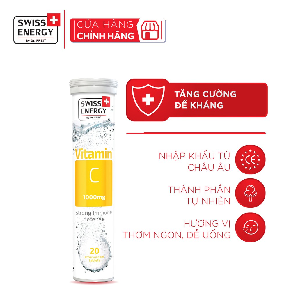 Viên sủi bổ sung vitamin C tăng cường sức đề kháng Swiss Energy Vitamin C 1000mg (tuýp 20 viên)