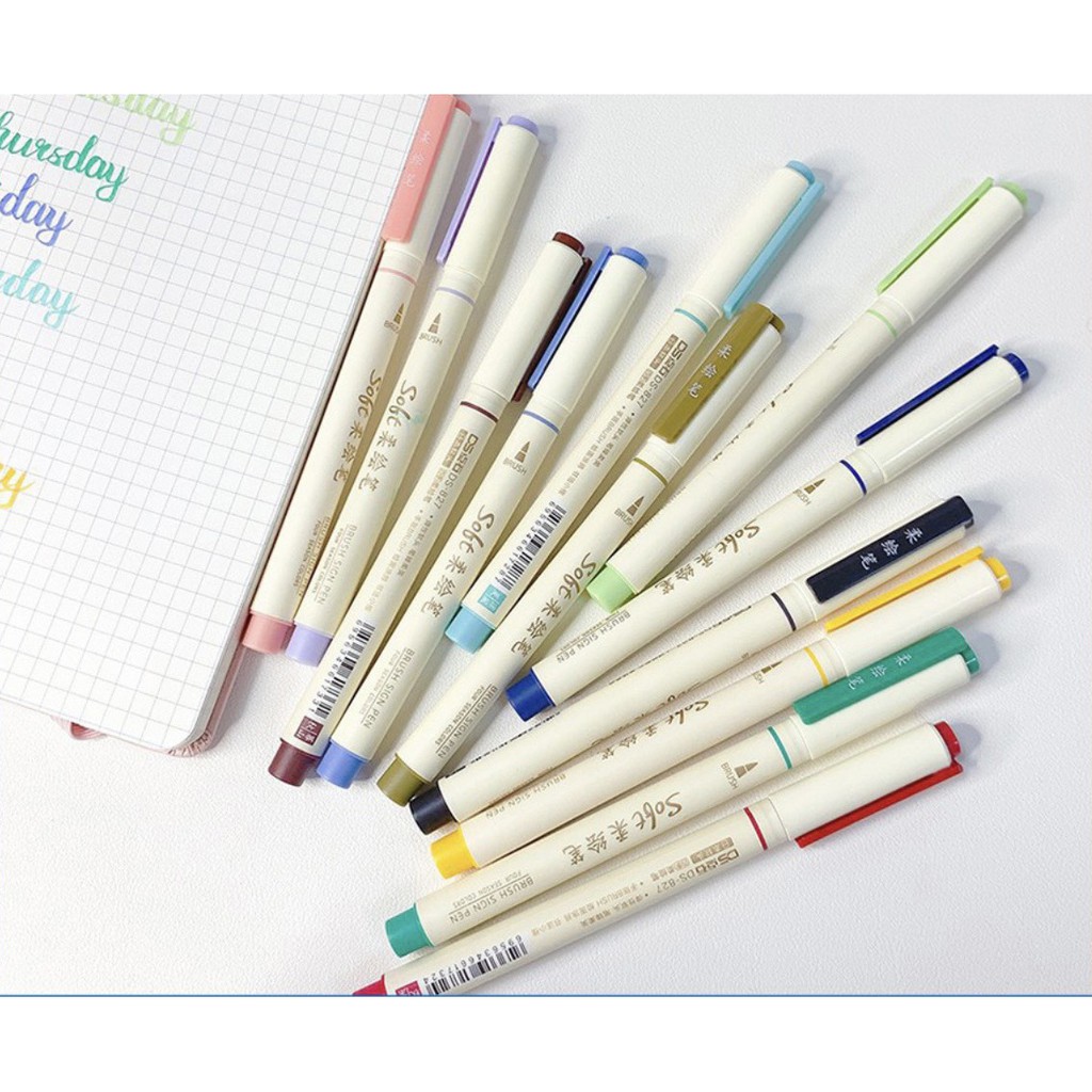 Bút Brush ngòi lông mềm , set 3 cây bút cao cấp Soft viết Calligraphy trang trí sổ tay 11 màu