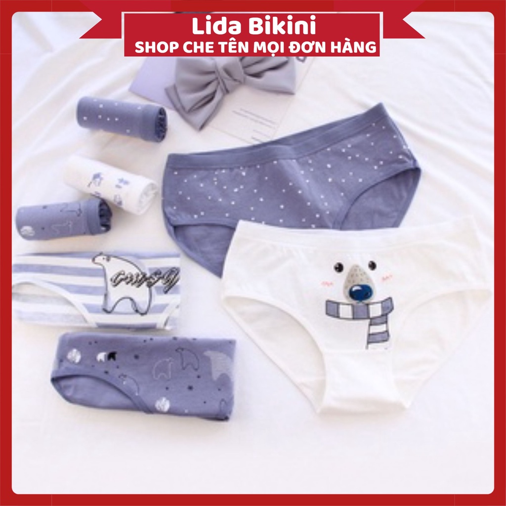 Quần Lót Nữ - Quần Lót Nữ Cotton thoáng mát màu nhã nhặn hình gấu dễ thương đáng yêu DAN STORE MÃ 0745