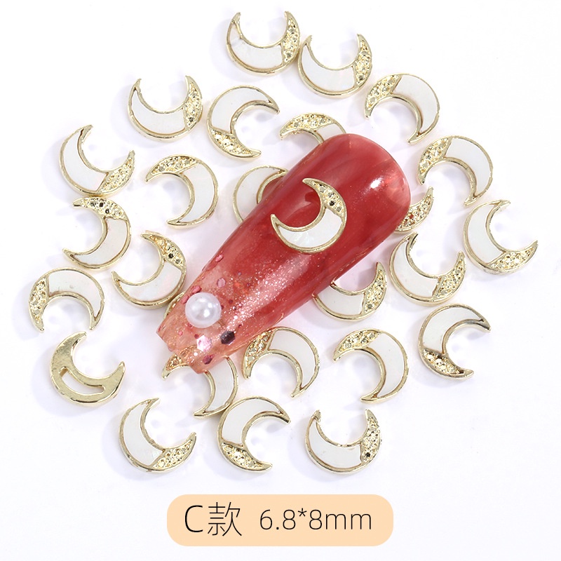 Miếng Dán Trang Trí Móng Tay Bằng Hợp Kim Hình Mặt Trăng Phong Cách Nhật Bản