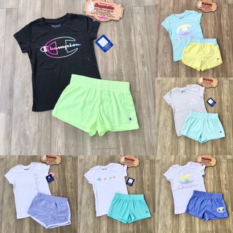 Bộ cộc hè Champion bé gái xuất dư dáng thể thao