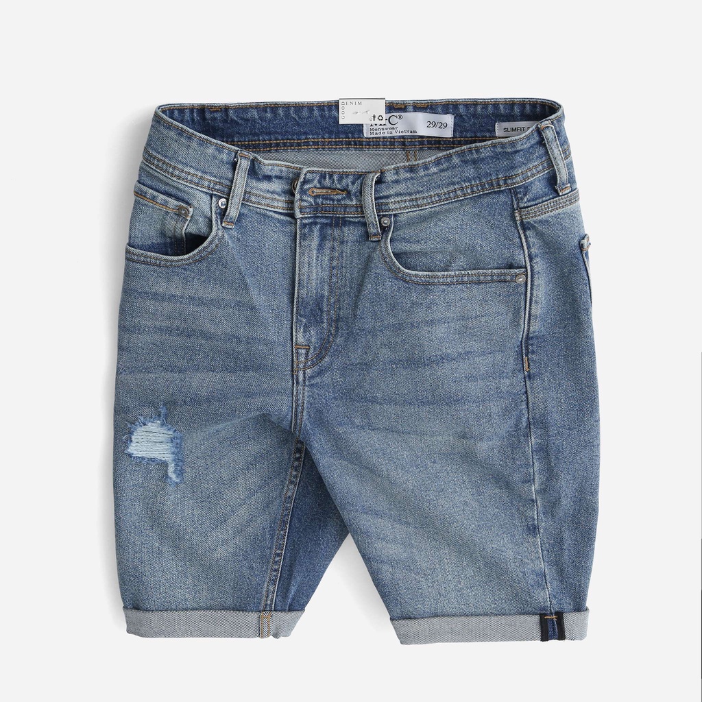 Quần short jean nam xanh rách MRC chất cotton cao cấp, form ôm vừa vặn, tôn dáng, trẻ trung - MENFIT