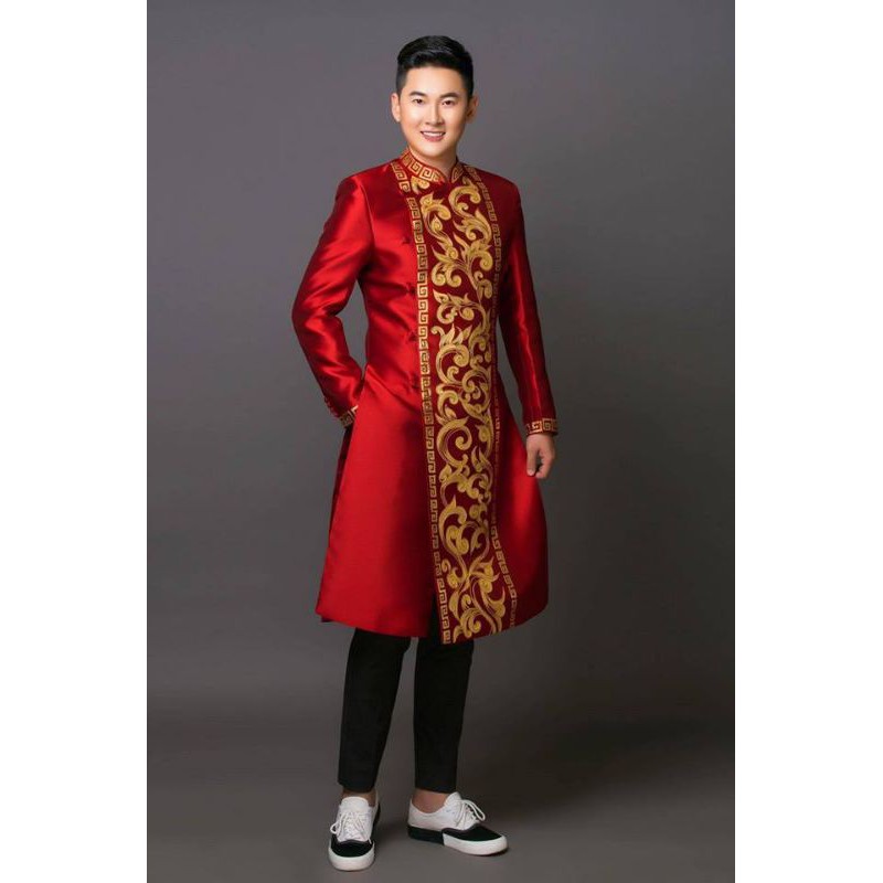 Áo dài cách tân nam hoạ tiết vẽ tay cao cấp