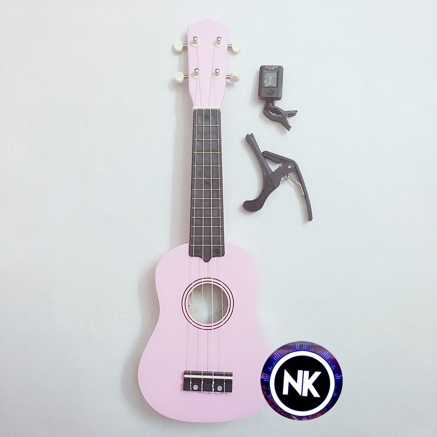 Gói Ukulele Soprano trơn nhiều màu + Máy lên dây + Capo - Có Sẵn