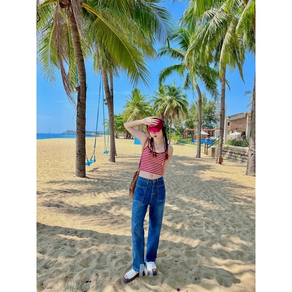 Áo Croptop Nữ Hai Dây Kẻ Sọc Chất Thun Gân Ôm Body Thời Trang Mùa Hè Minipie