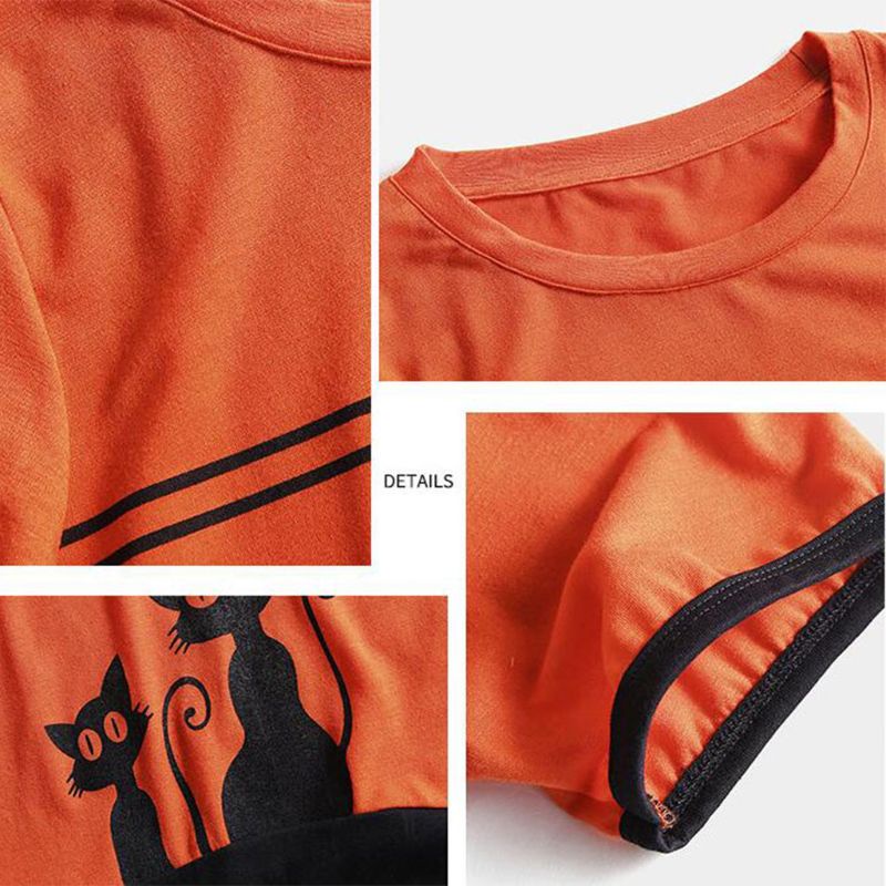 Áo Thun Nữ Ngắn Tay In Hình Mèo Vui Nhộn