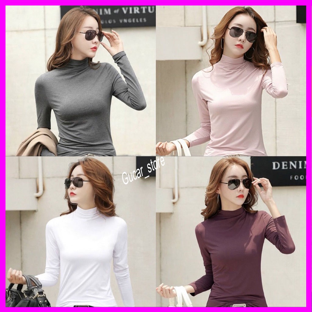 Áo Giữ Nhiệt Nữ Dài Tay Cotton Lót Nỉ Co Giãn Cổ Cao Nhiều Màu Phong Cách Hàn Quốc-Gucar_store