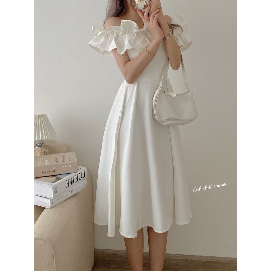 Đầm trắng trễ vai công chúa, váy princess dự tiệc emmeishop - e78