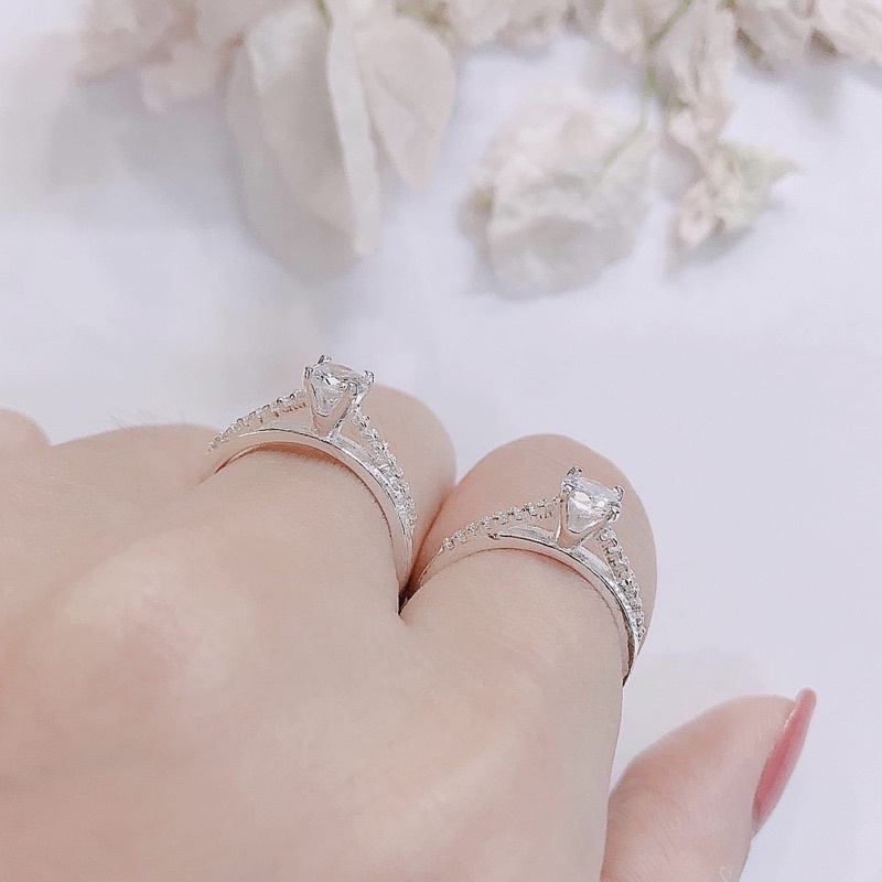 Nhẫn nữ Bạc ta đính đá sáng bóng , dày dặn - Vàng Bạc Khải Khải