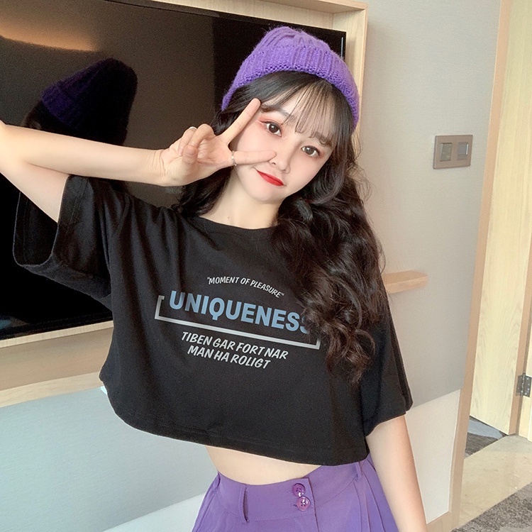 Áo Thun Crotop Form Rộng Unisex Tay Ngắn In Chữ UNIQUENESS  Ulzzang Style Hàn Quốc TTT0203