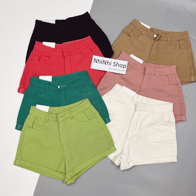 Quần short bò trơn gập gấu nhiều màu, Quần đùi nữ cạo cao dáng ôm QS4858 - NhiNhi Shop