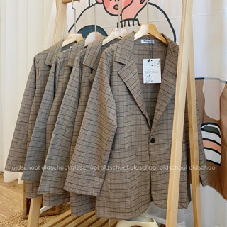 ÁO BLAZER KẺ NÂU 1 CÚC (ảnh thật/sẵn)