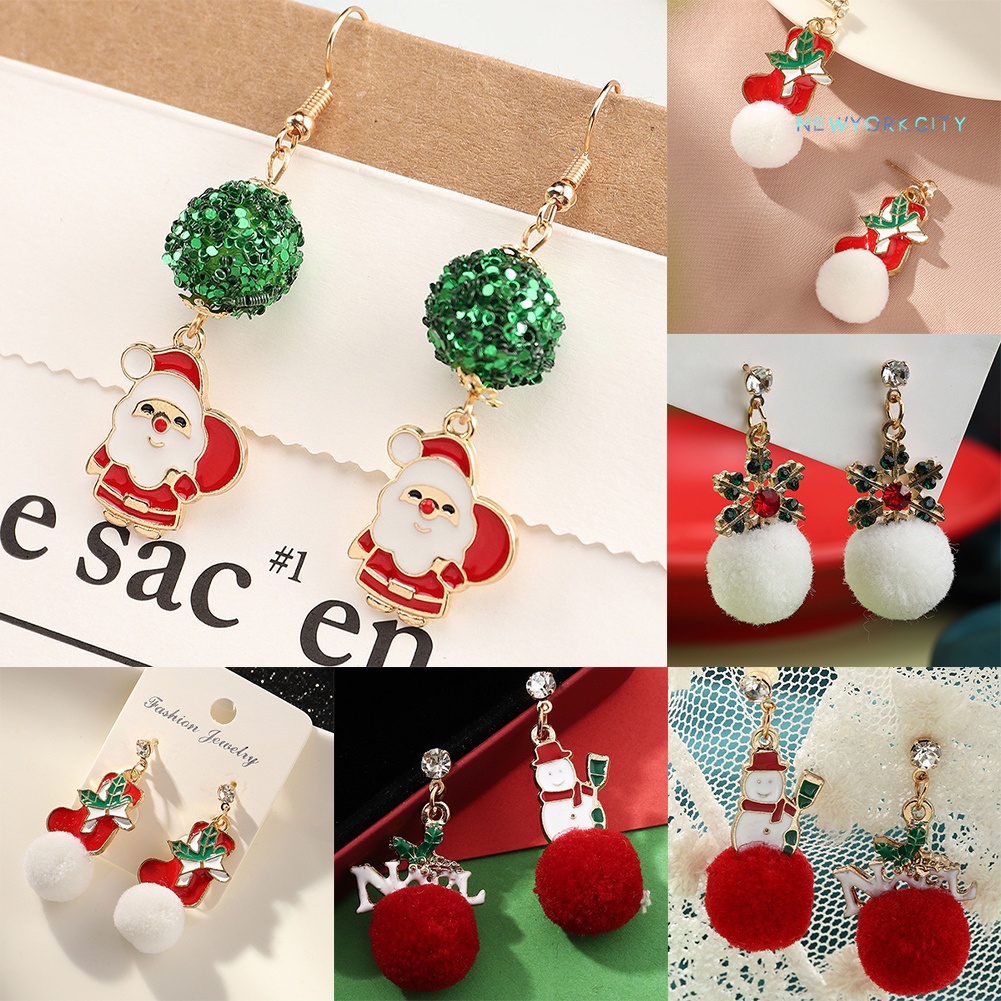 Khuyên Tai Hình Ông Già Noel Và Bông Tuyết Phong Cách Giáng Sinh