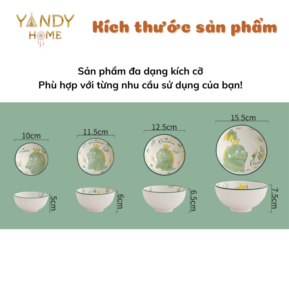 [Chọn lẻ] Bộ chén dĩa bát đĩa gốm sứ YANDY HOME BB04 họa tiết khủng long men đẹp bóng