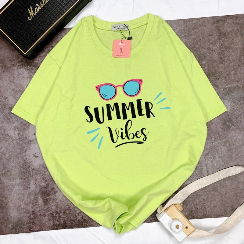 Áo Thun Tay Ngắn UNISEX in decal SUMMER VIBES - Hình chụp thật (Đủ size M-L-XL-XXL)