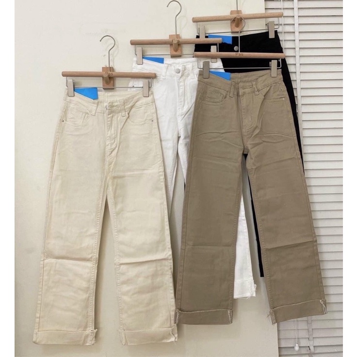 |Ảnh thật shop chụp| Quần bò jeans co giãn gập gấu màu trắng kem