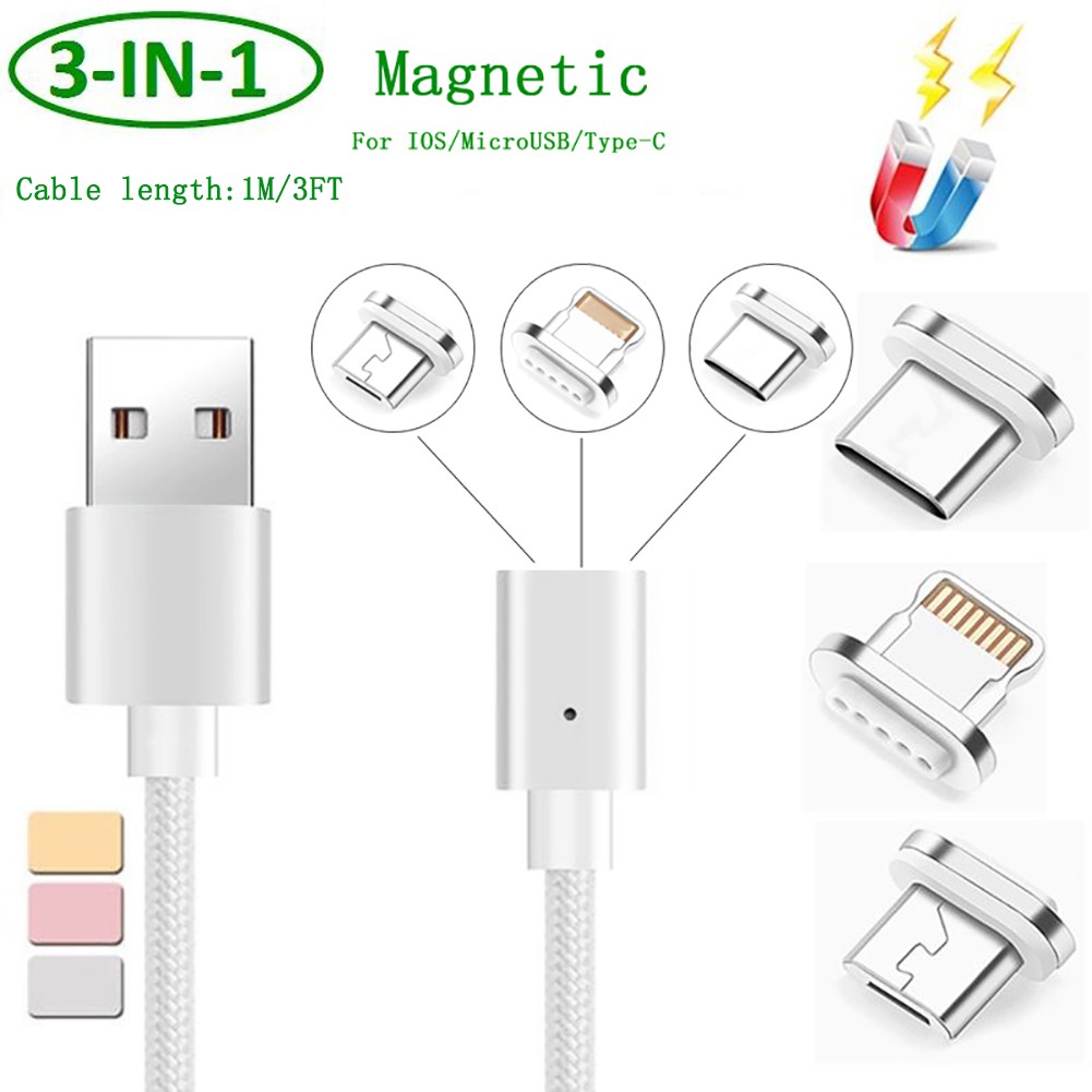 Cáp sạc nhanh - cáp sạc nam châm 3 đầu cao cấp Magnetic Cable