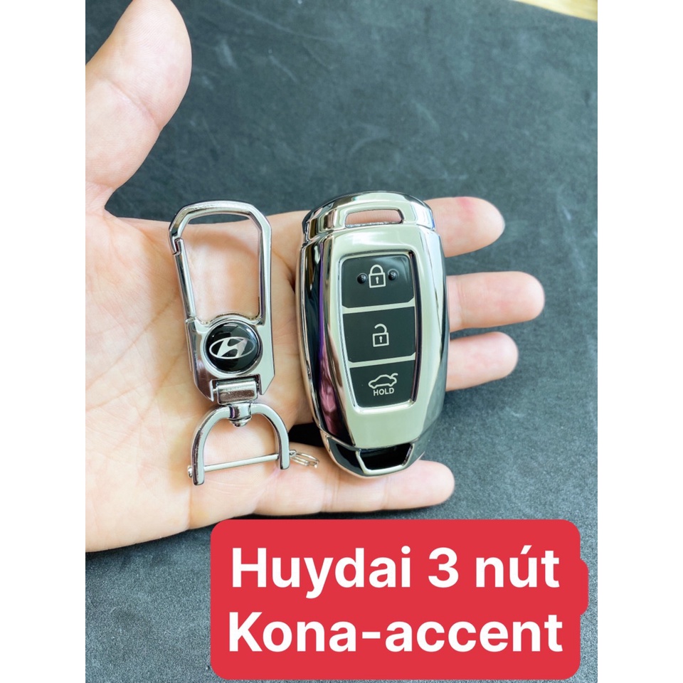 Ốp chìa khóa TPU Mạ Inox 3 nút Smart key xe HUYNDAI Kona, Accent , Santafe,,I30
