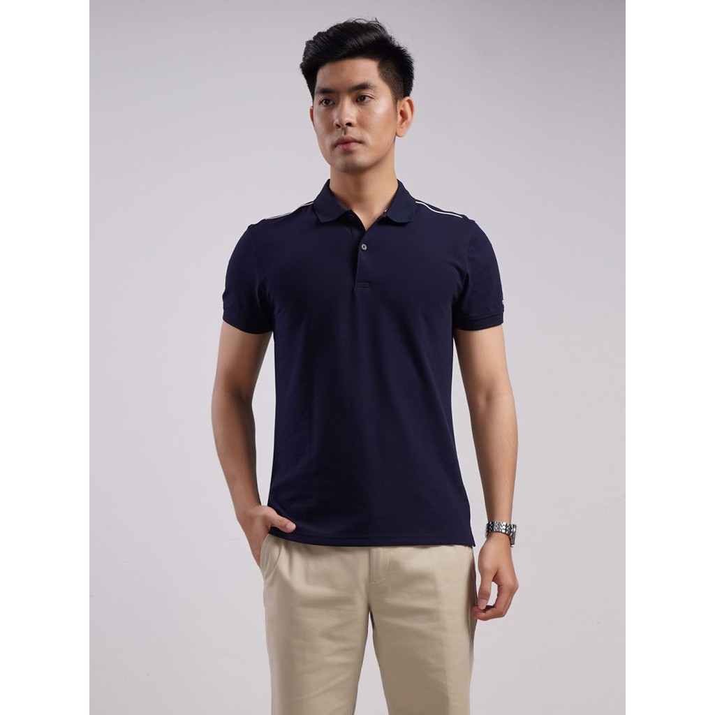 <Aristino sale> Áo phông nam ngắn tay có cổ, áo thun có cổ ARISTINO mầu xanh tím than dáng slim fit  APS033S8, tag 450k