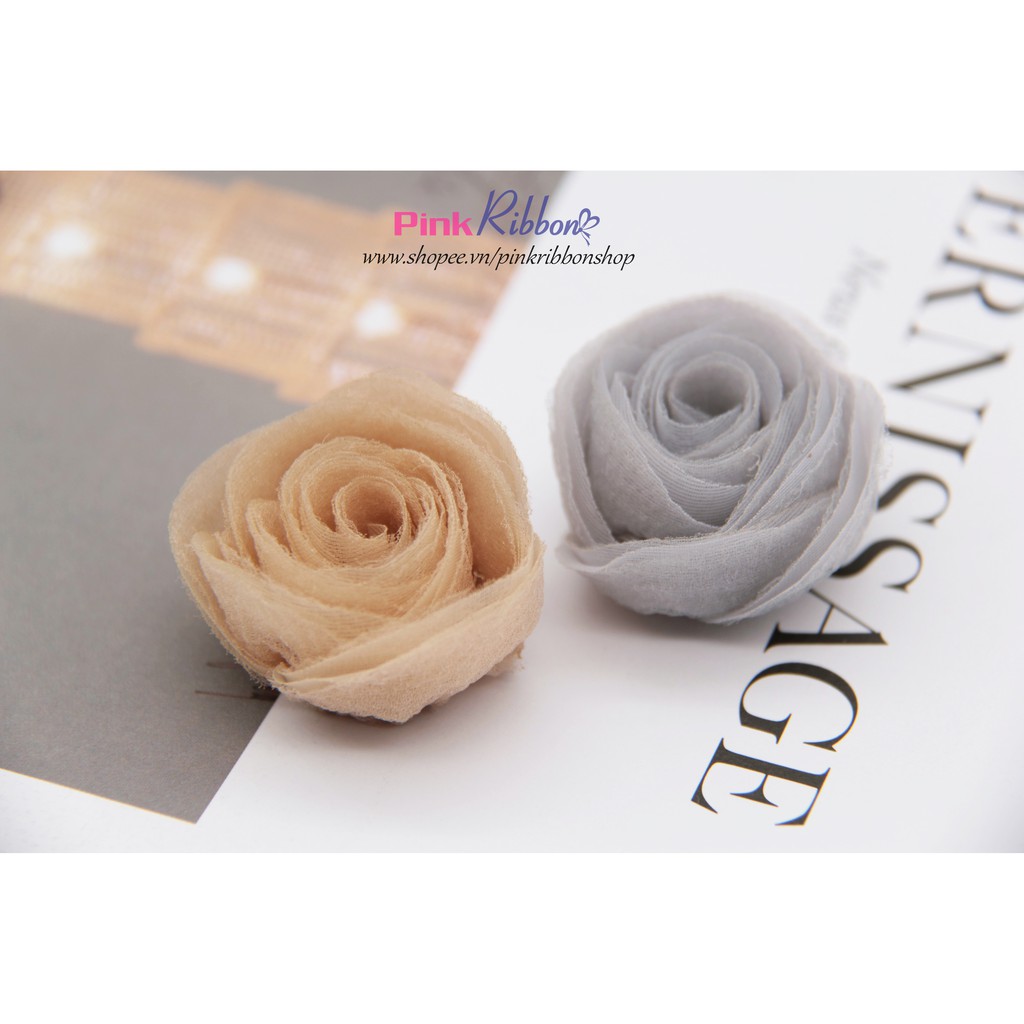 Nụ hồng voan xốp 3cm vải voan 2 lớp