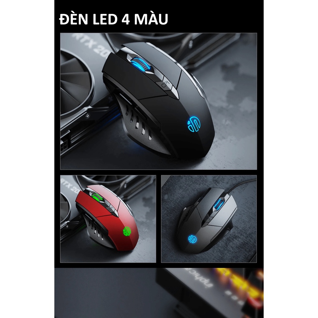 Chuột gaming máy tính có dây chống ồn silent click INPHIC PW1 đèn led 4 màu dành cho game thủ, văn phòng