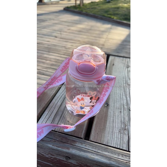 Bình nước ống hút kèm dây đeo cao cấp Disney Minnie Spiderman 480ml cho trẻ em 2145