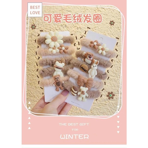Set 5 chun tóc lông hình gấu xinh xắn