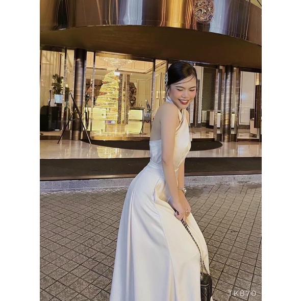 Sét áo cổ yếm kèm chân váy midi TK