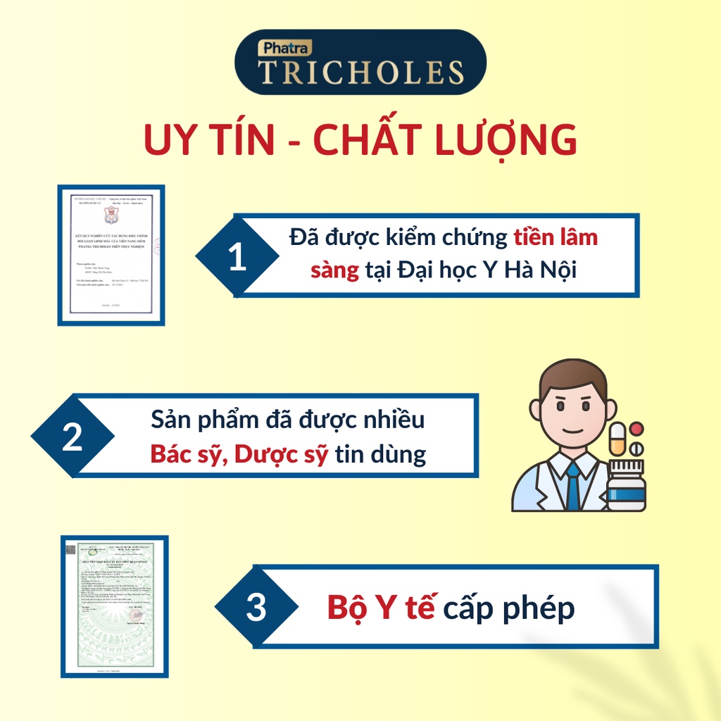 Phatra TRICHOLES giúp hạ mỡ máu, giảm cholesterol, ngừa xơ vữa động mạch - Hộp 20v