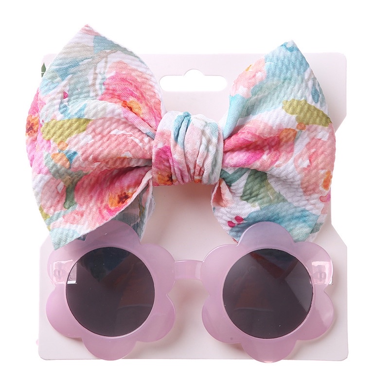 Set kính kèm băng đô/ turban nơ hoa cho bé gái 1-6 tuổi, kính chụp ảnh, kính đi biển cho bé