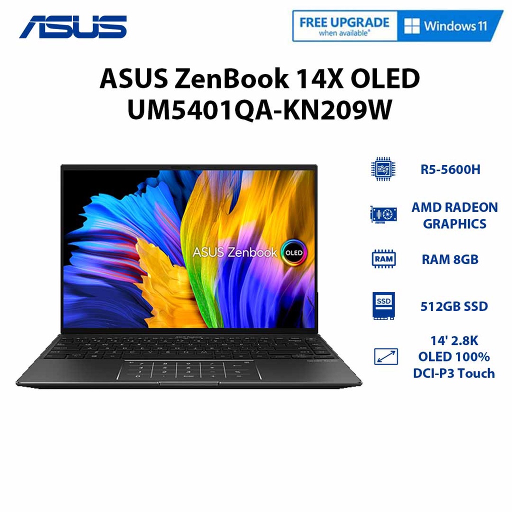 [ELGAME20 giảm 10%]Laptop ASUS ZenBook 14X OLED UM5401QA-KN209W R5-5600H | 8GB | 512GB |14' 2.8K OLED