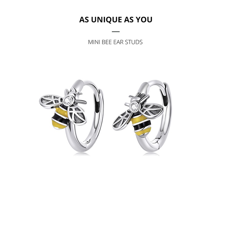 Đôi khuyên tai BAMOER SCE1337 tạo hình con ong mini thời trang phục hợp cho các dịp