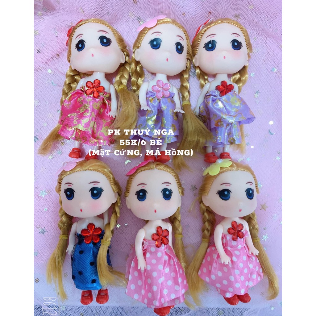 Set 6 búp bê mặt cứng 12cm có váy-Q2010