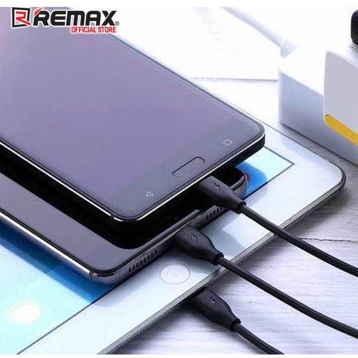 Cáp sạc nhanh Remax SUDA 3 in 1 RC-109TH cổng MicroUSB, Lightning, Type C (Đen, Trắng)