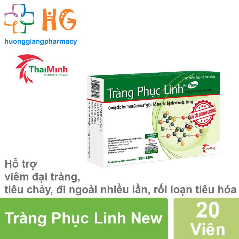 Tràng Phục Linh New Hỗ trợ viêm đại tràng cấp và mãn tính Tiêu chảy Rối loạn tiêu hóa Hộp 20 Viên