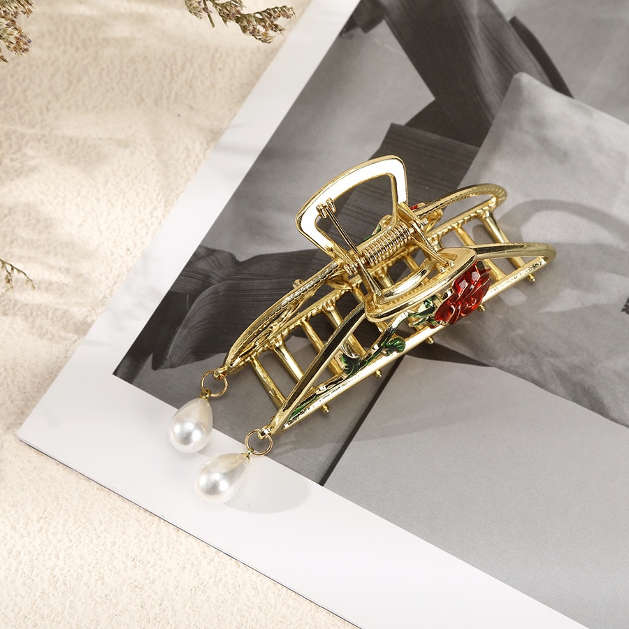 Kẹp Tóc Kim Loại Hình Hoa Hồng Đính Ngọc Trai Phong Cách Retro Hàn Quốc