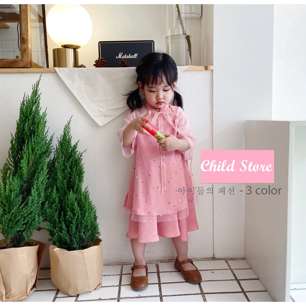 Áo dài cách tân bé gái Child Store kết hợp chân váy xoè rộng bồng bềnh mềm mại