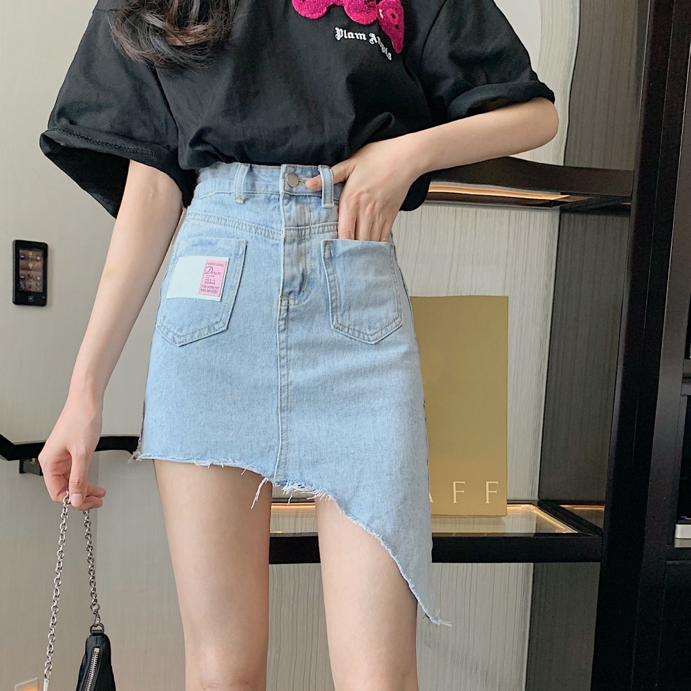 JANE'S Chân váy jean vạt chéo túi mini Hồng Hàn Quốc J0168  quyến rũ năng động kèm ảnh thật cuối