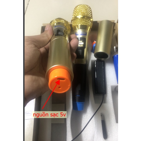 Bộ 2 Micro Sạc Karaoke Không Dây Cho Loa Kéo - Amply Cao Cấp Tặng Kèm Pin Sạc to 18650 loa  kéo  200w