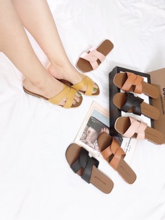 Dép quai đan X đế nâu da mềm
