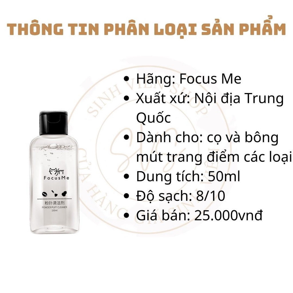 Nước rửa cọ và mút trang điểm minisize FocusMe 50ml vệ sinh dụng cụ trang điểm