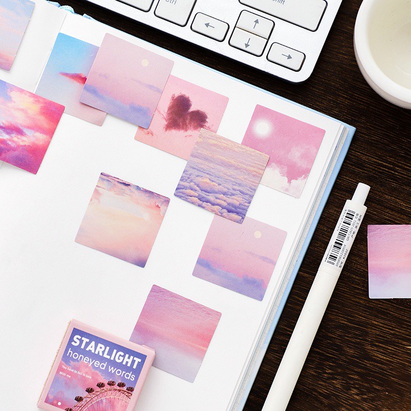 Hộp 46 Miếng Dán Trang Trí Sổ Tay Hình Ảnh Bầu Trời Hồng Và Mây Dễ Thương