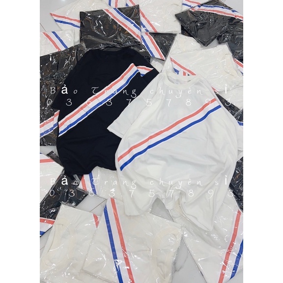 Áo Thun Thom Sọc Chéo Ulzzang 2 Màu Basic Đen Trắng Unisex Nam Nữ - Áo Phông Thom Tay Lỡ Cổ Tròn