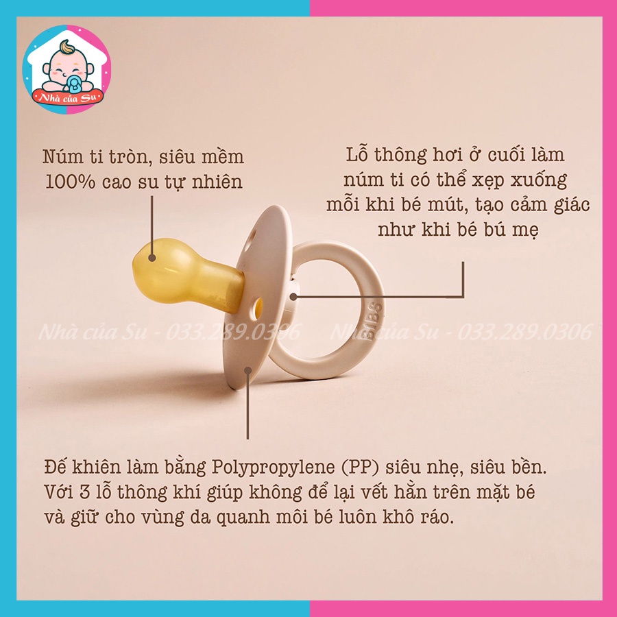 Ti giả BIBS Đan mạch cao su chính hãng tự nhiên tặng kèm hộp đựng Nhà của Su
