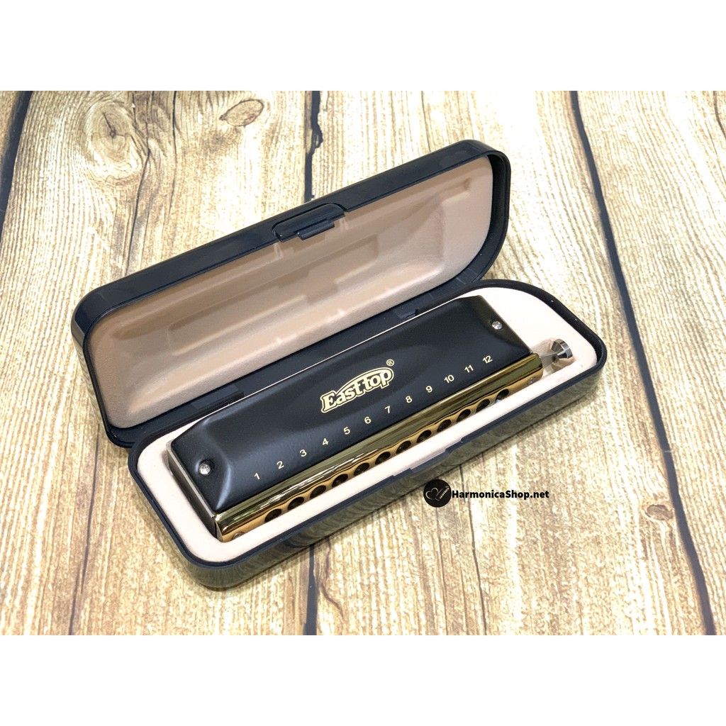 Kèn harmonica Chromatic T1248 Black/Gold 12 lỗ hiệu Easttop